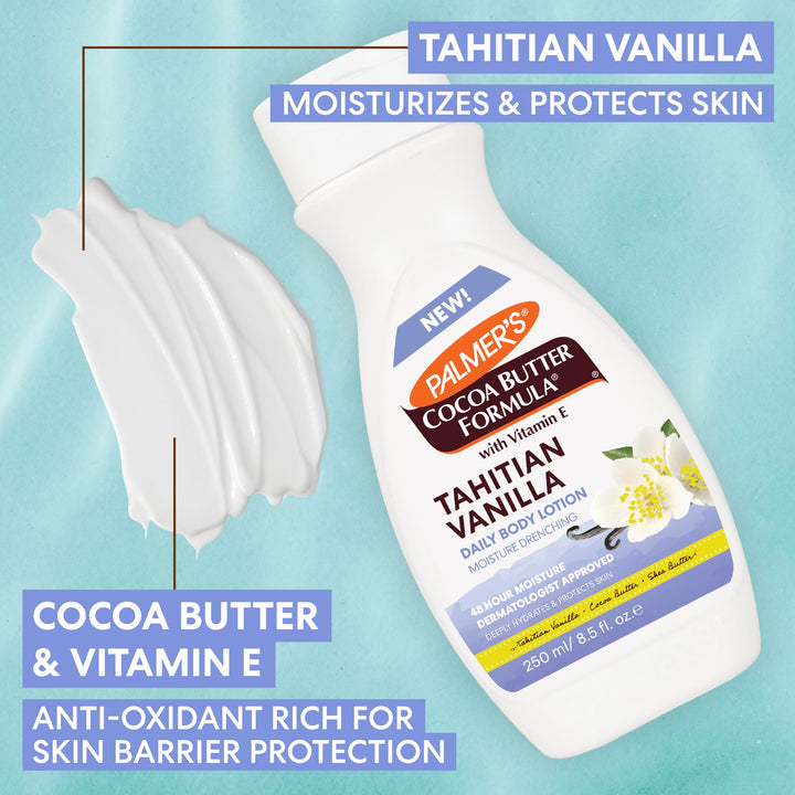 Palmer's Cocoa Butter Formula Tahitian Vanilla Body Lotion, 8.5 Oz, Daily Moisturizing Lotion for Dry Skin with Shea Butter & Vitamin E, Hydrates & Protects, Helps Provide 48-Hour Deep Moisture