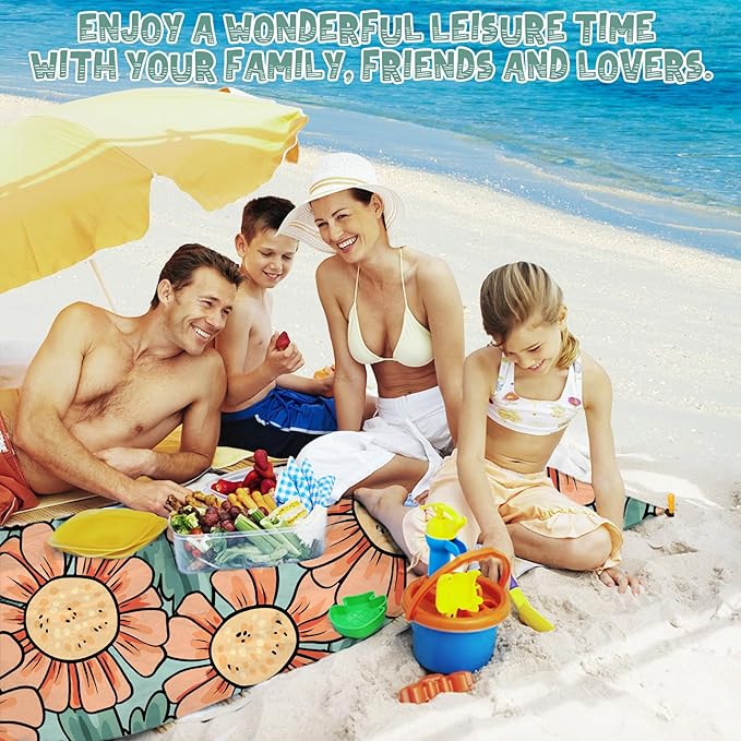 Beach Blanket Waterproof Sandproof 1-7 Adult Oversized 78 '' × 81 '' Lightweight Durable Compact Sand Free Beach Mat for Travel Camping Hiking Picnic Blanket Extra Large