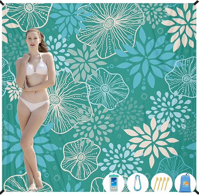 Beach Blanket Waterproof Sandproof 1-7 Adult Oversized 78 '' × 81 '' Lightweight Durable Compact Sand Free Beach Mat for Travel Camping Hiking Picnic Blanket Extra Large