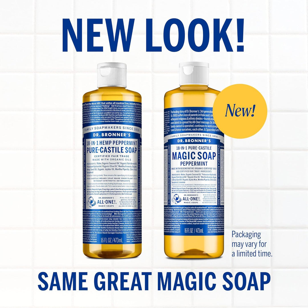 Dr. Bronner's Pure-Castile Soap | Peppermint Liquid, 1 Gallon – Eco-Friendly Hand & Body Wash