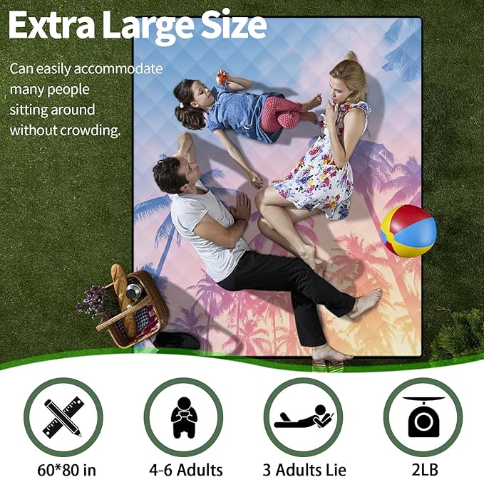 60x80 Picnic Blankets Sand Free Water Proof Beach Blanket Big Lightweight Soft Yoga Exercise Mats Summer Camper Traveling Supplies Hawaii Vacation Festival Must Haves for Adult Beach Lover