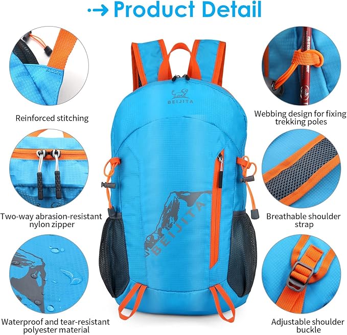 20L Lightweight Hiking Backpack, Foldable Waterproof Daypack, Packable Travel Backpack for Men & Women (Blue)