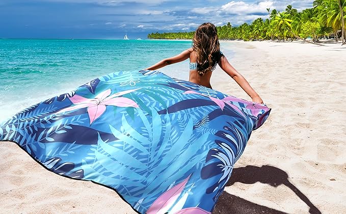 Beach Blanket Waterproof Sandproof Beach Mat 79" X 83" /10'x9'for 2-8 Adults Quick Drying Outdoor Picnic Mat Beach Accessories for Travel, Camping, Hiking