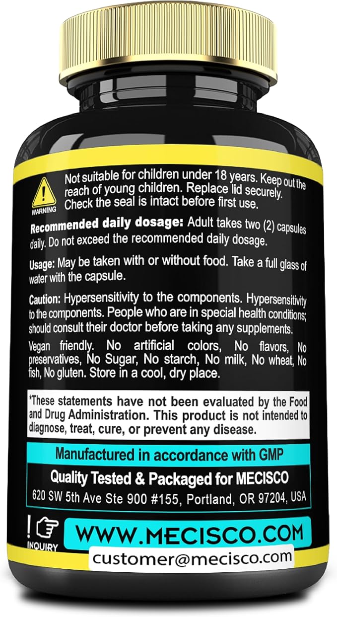 Mullein Leaf Supplement with Panax Ginseng Root, Cordyceps Sinensis & More - 60 Capsules - 11in1 Support Respiratory Health, Immune System, Energy Production, and Ability to Remember