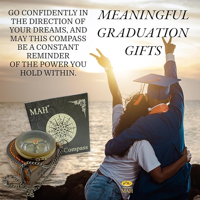 True North Compass – Go Confidently in The Direction of Your Dreams – Embossed Brass Compass – Graduation, Confirmation, Birthday, Motivational Gift for Him, Her, Students, Boys, Girls, High School