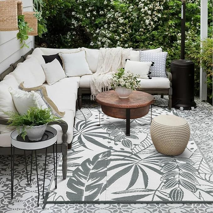 Anidaroel Outdoor Rugs 4x6ft for Patios Clearance Waterproof, Reversible Tropical Plastic Straw Camping Mat Outside Rug, Large Outdoor Area Rug for RV, Porch, Deck, Balcony, Picnic(4'x6')