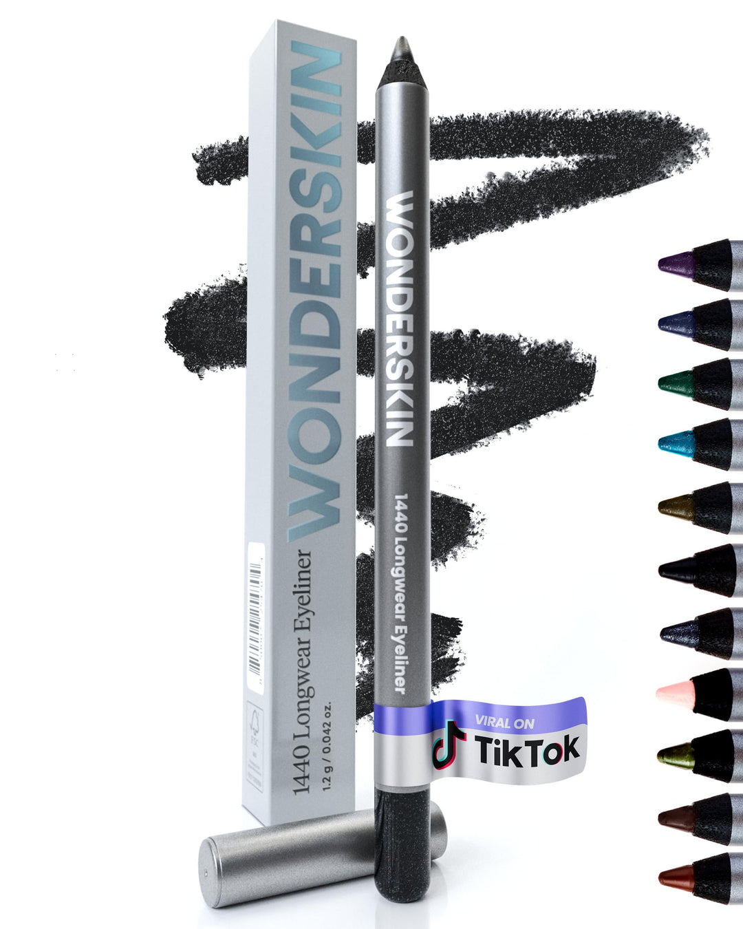 Wonderskin 1440 Longwear Black Glitter Waterproof Eyeliner Pencil - Sharpenable Eyeliner Pencil & Smudge Proof Eye Liner Pencils (Black Truffle)