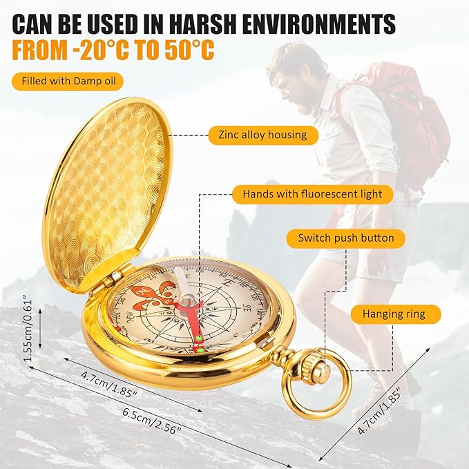 6 Pcs Pocket Compass for Kids Camping Survival Compass for Hiking Gift Glow in The Dark Military Compass Bulk for Hiking Hunting Climbing Camping Party Favor Supplies