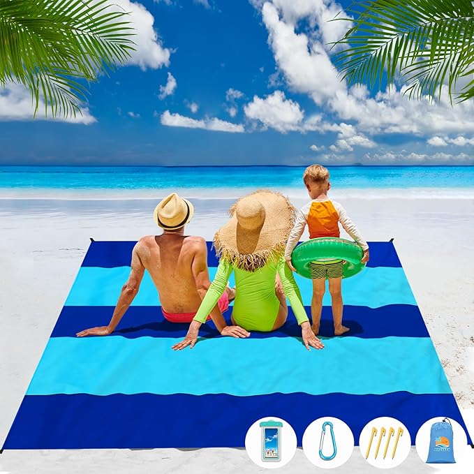 Beach Blanket Waterproof Sandproof 1-7 Adult Oversized 78 '' × 81 '' Lightweight Durable Compact Sand Free Beach Mat for Travel Camping Hiking Picnic Blanket