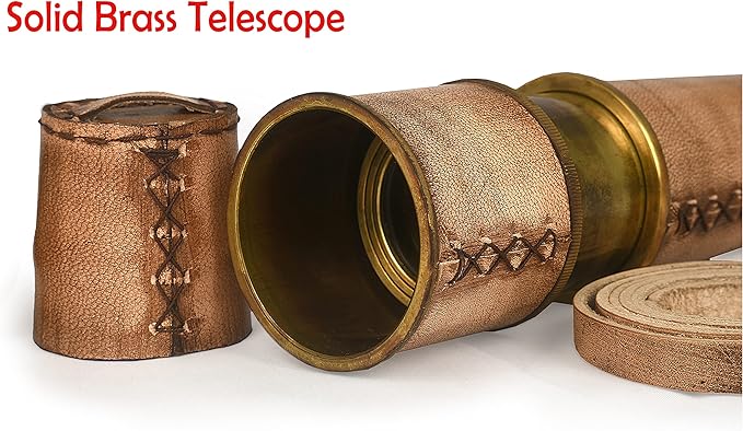RII Antique Decor Spyglass, Pirate Telescope with Leather Case, Handheld Telescope for Adventure Enthusiasts, Monocular Nautical Decor for Gifting, Travellers, Vintage, 18"