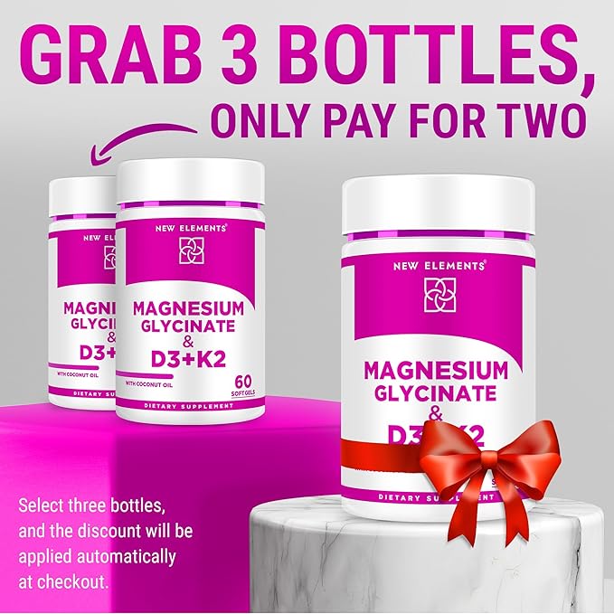 Magnesium Glycinate 500mg with High-Potency Vitamin D3 10000iu & Vitamin K2 100mcg | Enhanced with Coconut Oil for Optimal Absorption | Non-GMO, Gluten-Free, Sugar-Free Softgels