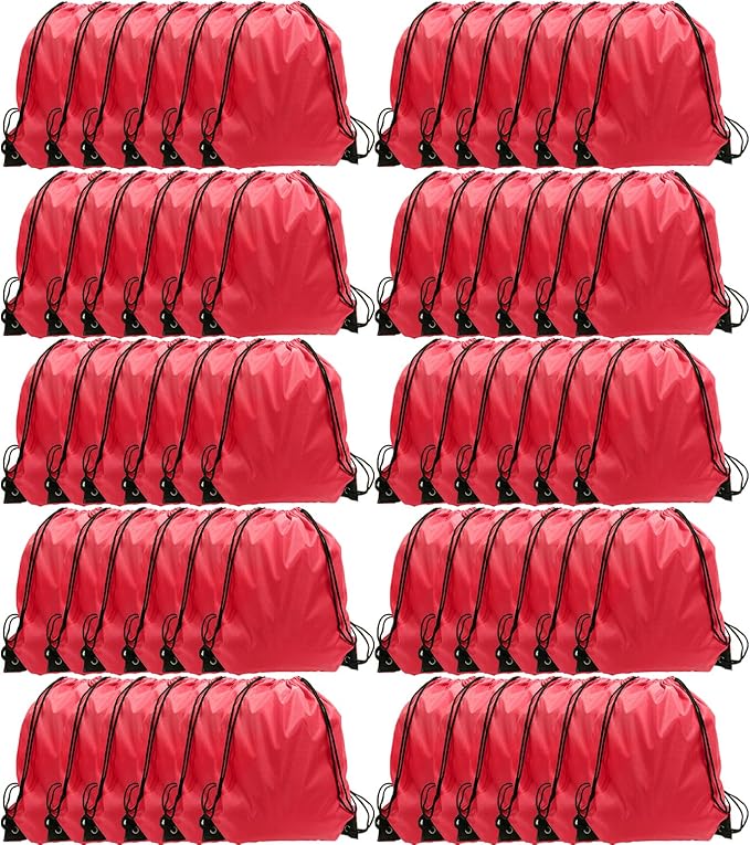 GoodtoU Drawstring Bags, Nylon Backpack Bulk Cinch Sack for Sport, Traveling, Team (60Pcs, Cherry)