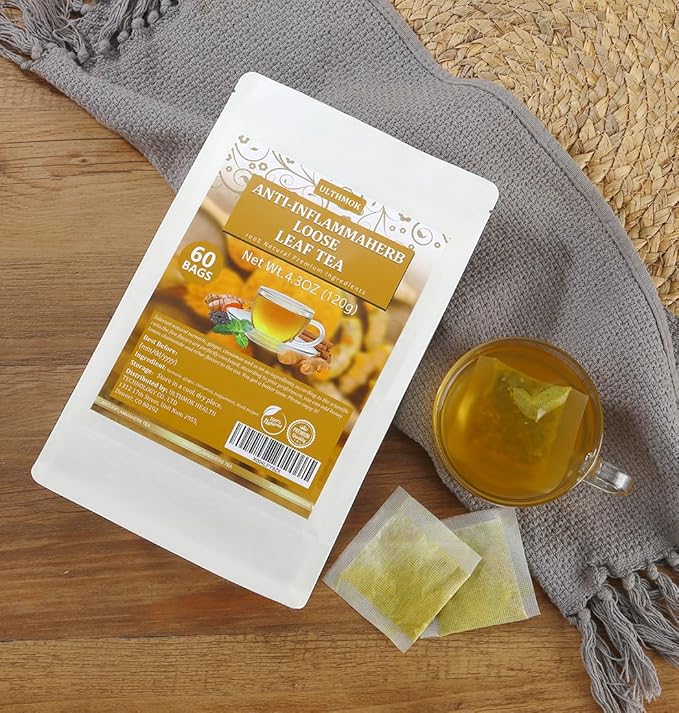 60 Premium Anti-Inflammaherb Tea Bags, Made with 100% Natural Herb Ingredients, Turmeric, Ginger, Ceylon Cinnamon, Peppermint, Black Pepper, No Additives & Caffeine Free.