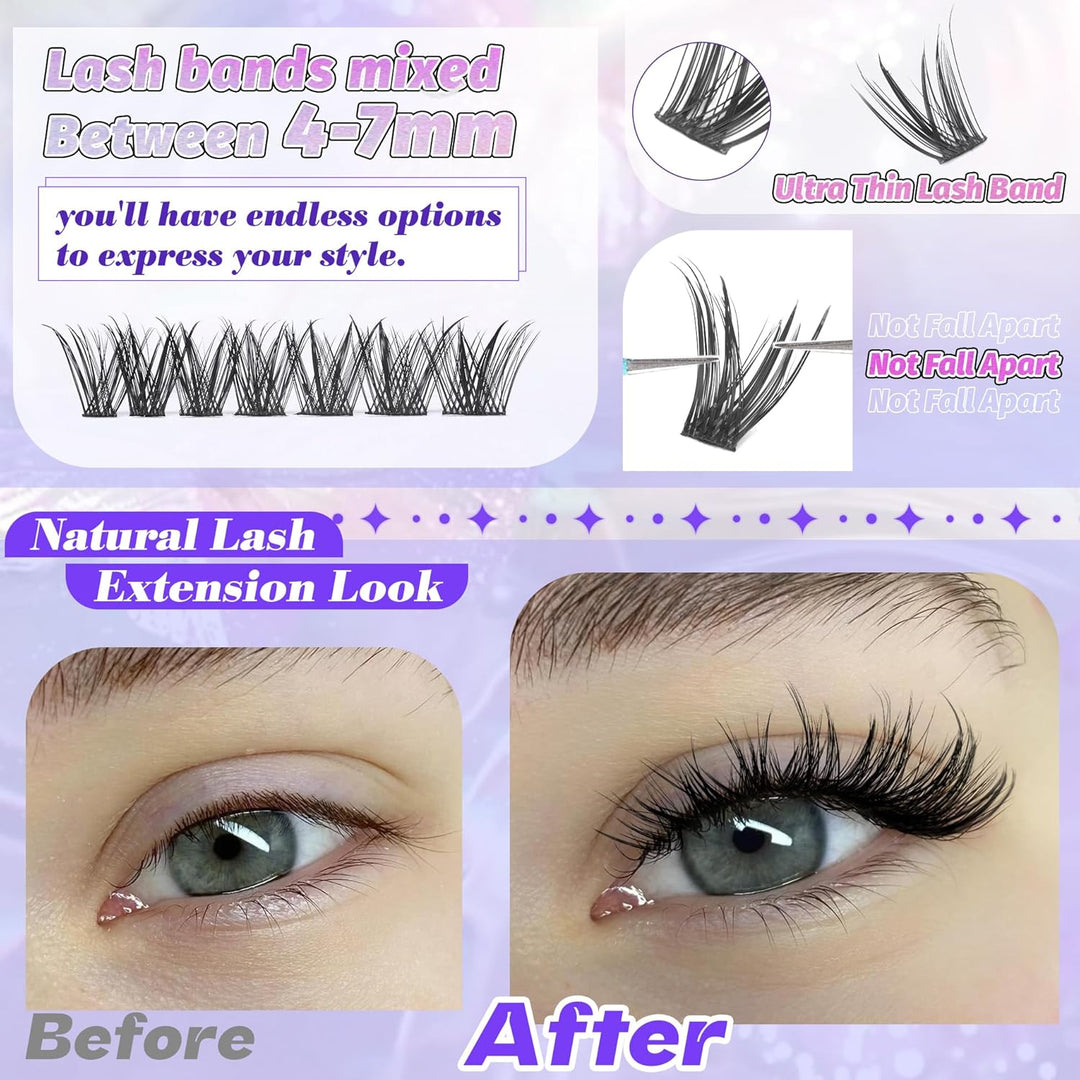 ALICE DIY Natural Lash Clusters | Wispy Anime Cat Eye | 10-16mm, 144 Pcs