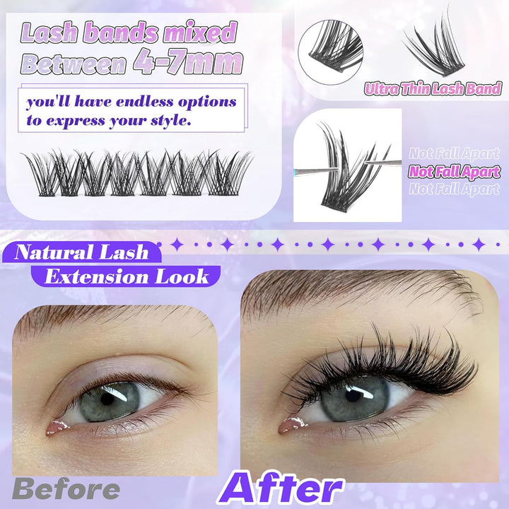 ALICE DIY Natural Lash Clusters | Wispy Anime Cat Eye | 10-16mm, 144 Pcs