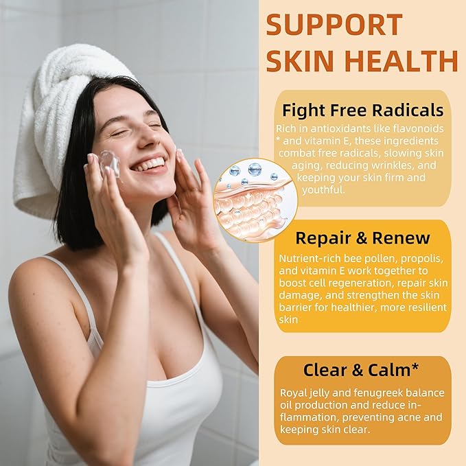 Bee Pollen 1000mg Sugar Free Gummies for Breast Growth, w/Fenugreek, Royal Jelly, Propolis, Organic Bee Pollen Supplement for Women, Rich in Vitamin E, Strengthen Immunity & Skin Care, 60 Counts