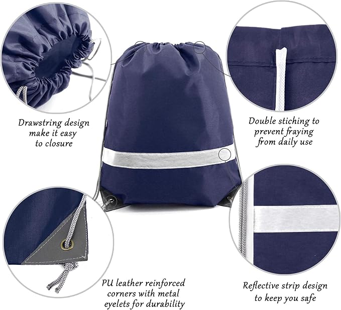 BeeGreen Drawstring Backpack Bags 20,30,50 Packs Reflective String Bags for Gym Sport Trip Cinch Sack DIY for Women Men