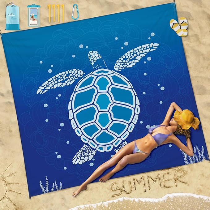 Beach Blanket 78''×81'' 1-5 Adults Oversized,Compact Lightweight Durable Beach Mat for Travel Camping Hiking Picnic Blanket