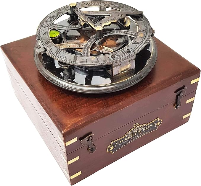 Brass Nautical - 5 inches Large Sundial Compass in Rosewood Case Top Grade Calibrated Vintage Gift