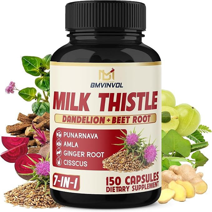 BMVINVOL Milk Thistle Capsules with Beet Root, Punarnava, Amla, Ginger, Dandelion, Cissus - 150 Count - 5 Month Supply