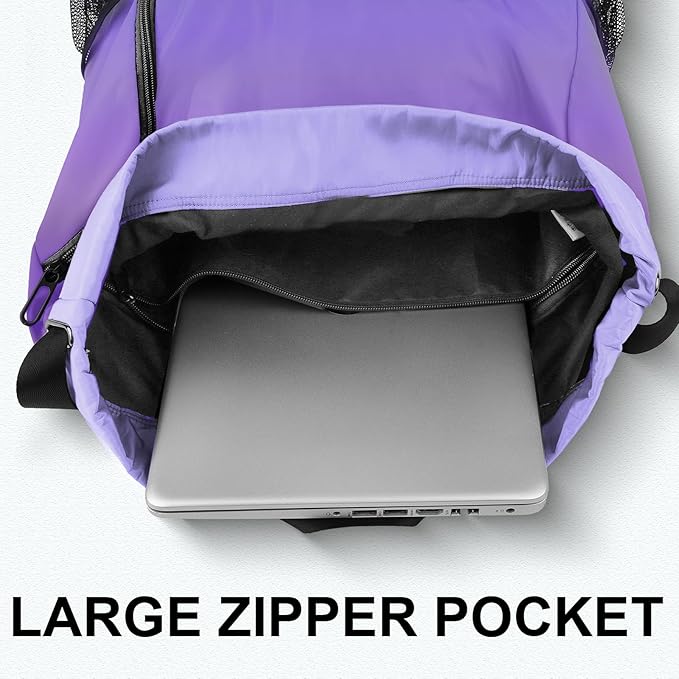 Drawstring Backpack with Mesh Pockets String Gym Bag Sackpack Sandproof Water Resistant Beach Backpack for Men Women