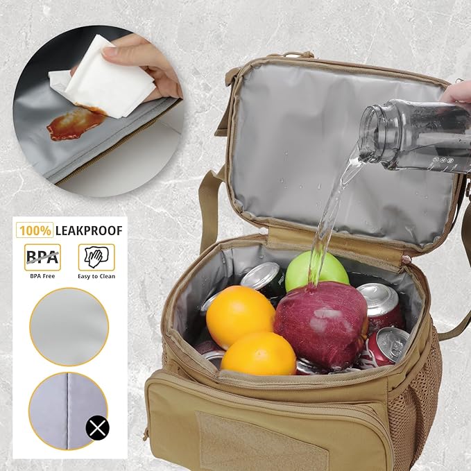 ATRIPACK 2 Compartment Lunch Bag for Men Adult, Tactical Lunch Box Leakproof Insulated Large Cooler Bag for Work with Adjustable Shoulder Strap Flag Double Layer Lunch Pail（Brown）