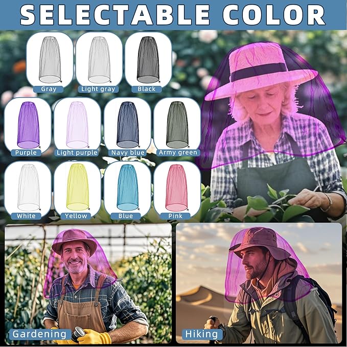 2 Pack Ultra Large Mosquito Net 42x25 Inches Mosquito Head Net Oversized Insect Netting Bug Fits Most Hats for Gardening Hiking Fishing Traveling(Purple)