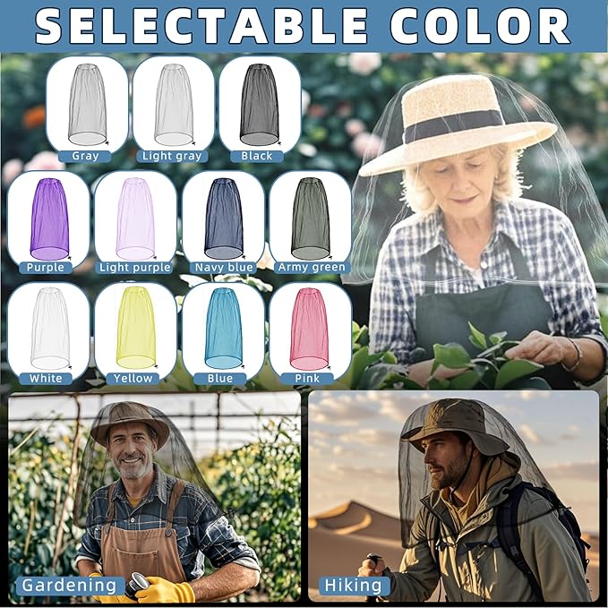 2 Pack Ultra Large Mosquito Net 42x25 Inches Mosquito Head Net Oversized Insect Netting Bug Fits Most Hats for Gardening Hiking Fishing Traveling(White+Black)