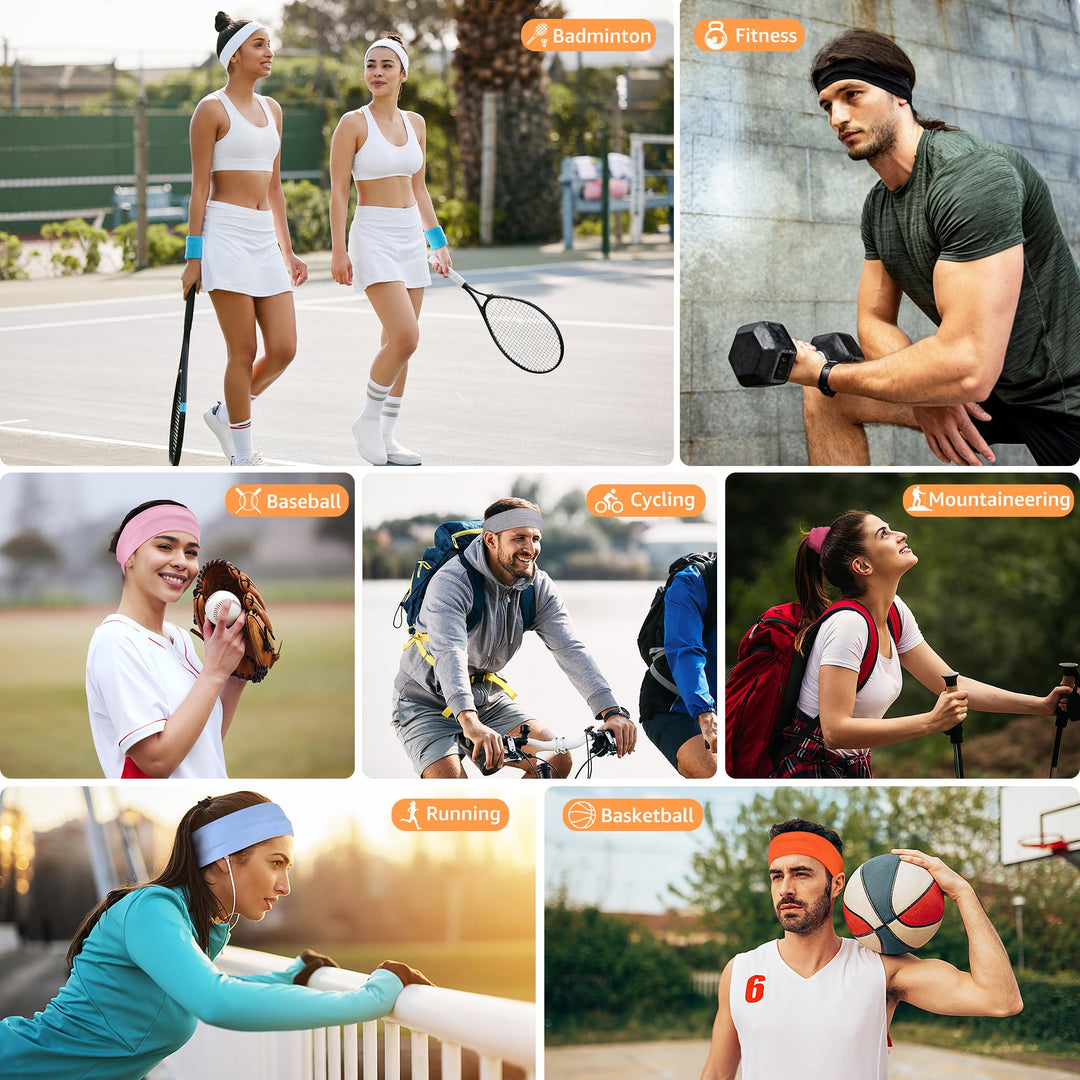 DiyJibb Headbands for Women Non Slip - 7PCS Fashion Sports Hair Bands for Women's Hair, Soft Cotton Cloth Stretchy Headbands for Women for Workout Yoga Running