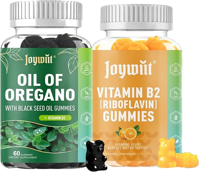 Oregano Oil Gummies & Vitamin B2 Gummies 400mg Bundle Pack | Strength Carvacrol & Thymoquinon | Vitamin B2 as Riboflavin