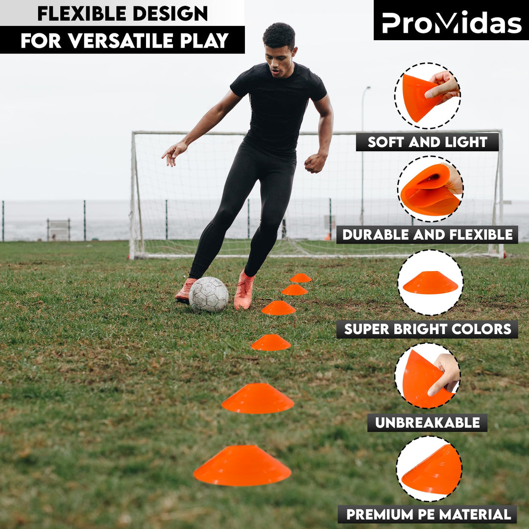 24 Pcs Soccer Cones for Training - with Mesh Bag & Strap - Flexible & Heavy Duty - Best for Football, Basketball & Running Drills - Premium Quality Soccer Training Cones Sports