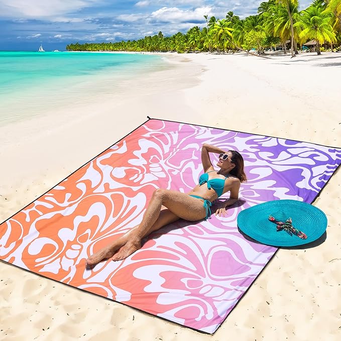 Beach Blanket Waterproof Sandproof Beach Mat 79" X 83" /10'x9'for 2-8 Adults Quick Drying Outdoor Picnic Mat Beach Accessories for Travel, Camping, Hiking