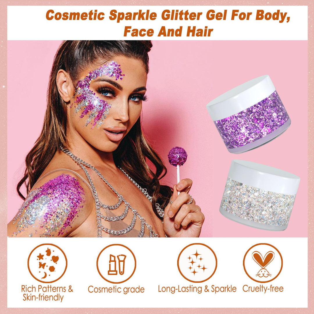 Boko 50ML Body Glitter Gel, Red White Blue Chunky Glitter for Face Hair Body Pride Makeup, Patriotic Glitter for Independence Day Mardi Gras Flag Party Rave Accessories
