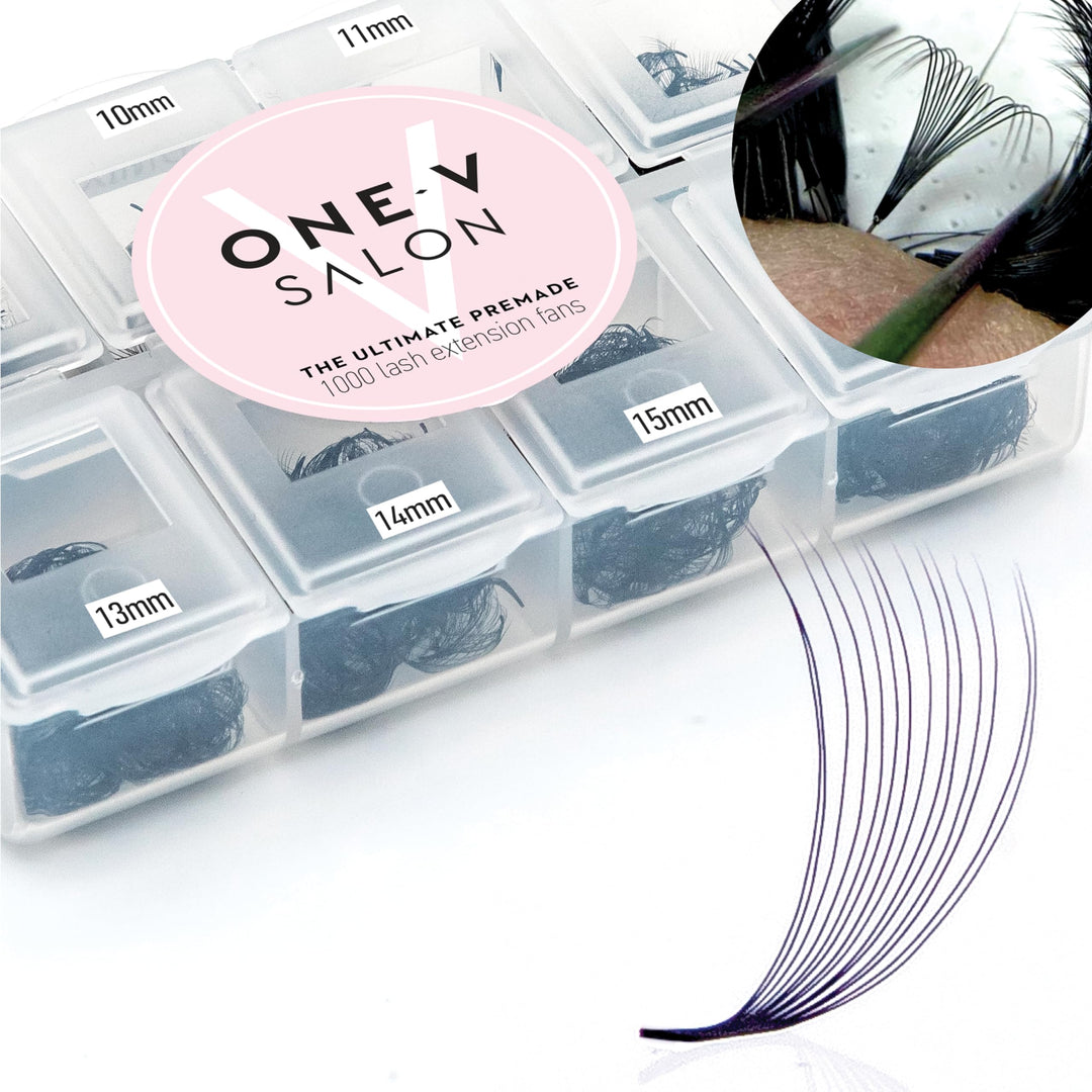 One V Salon, 1000 Loose Professional Use Premade Fans, D Curl, 14D-0.05, 9-16mm