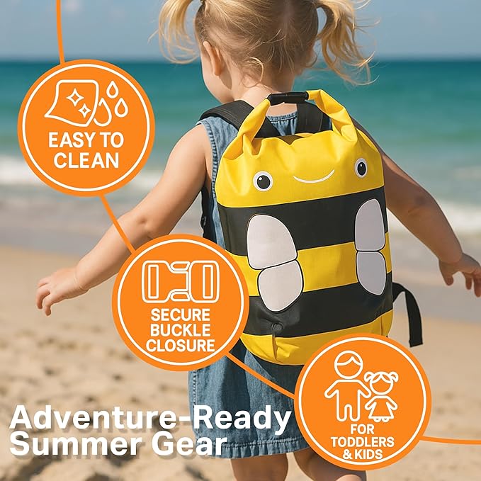 Kids Beach Bag Dry Bag Water Proof Resistent Travel Backpack Sacks for swimming Waterproof Backpack (Bee, 5L)
