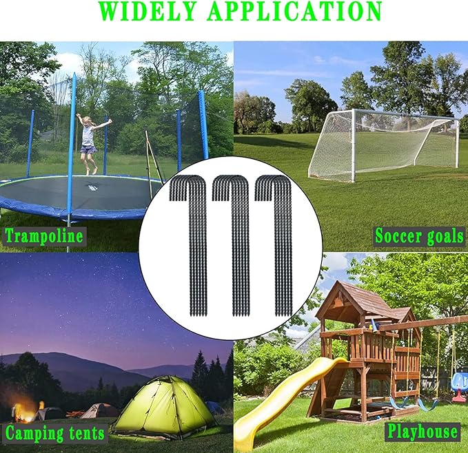 16 Inch Ground Rebar Stakes, J Hook Extra Heavy Duty Rust Proof Coated Steel Ground Anchors with Chisel Point End for Camping Tent and Canopy Tent (16)