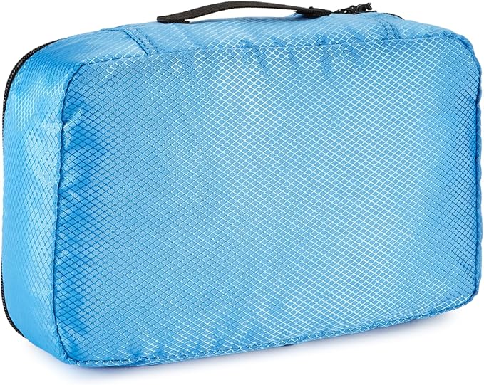 Amazon Basics Small Packing Cubes for Travel, Packing Organizers, 4-Piece-Set With Double Zipper Pulls and Mesh Top Panel, 100% Durable Polyester, Sky Blue, 11"L x 6.8"W x 3"H