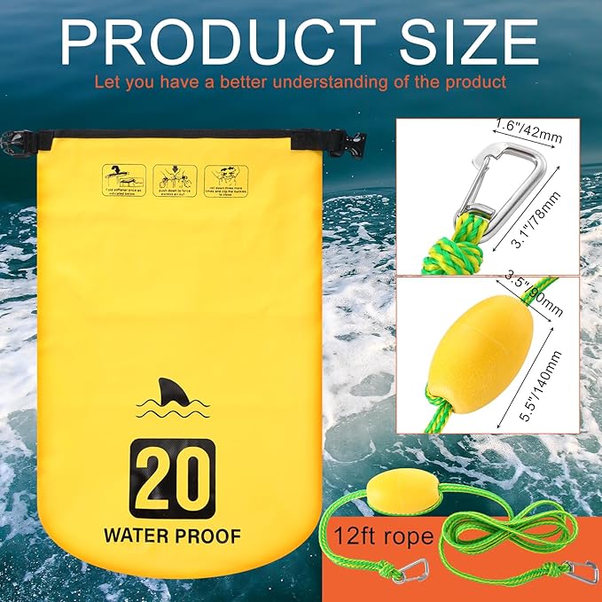 4 Set 2 in 1 Sand Anchor and Buoy Kit Floating Bag Kayak Anchor Waterproof Dry Bag for Lake Beach Boats Watercrafts Hiking Camping Water Sports Surfing Tubing Kayaking(Yellow)