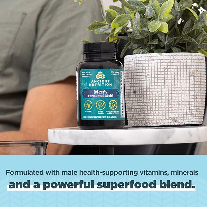 Ancient Nutrition Multivitamin for Men, Men's Fermented Multivitamin with Vitamin A, C, D, E, K, Zinc & Magnesium, Immune Support, Vegan, 60 Ct