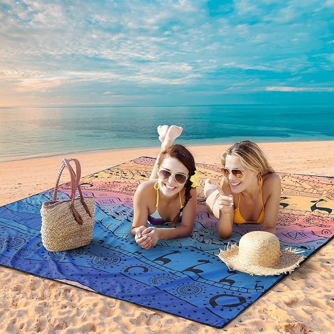 AISPARKY Beach Blanket Waterproof Sandproof, Oversized Large Beach Mat 79" X 83"/120"x108" for 1-8 Adults, Quick Drying&Compact&Lightweight, Picnic Mat Vacation Essentials for Beach Camping Travel