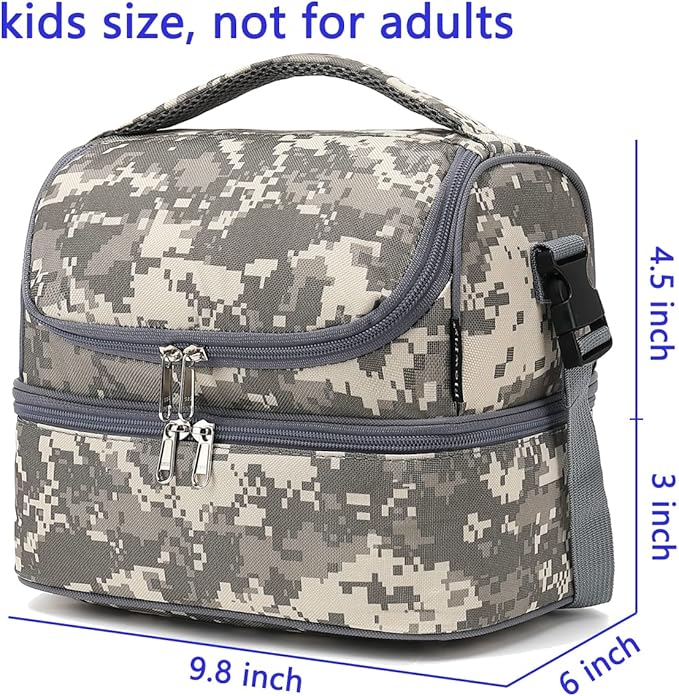 FlowFly Kids Double Decker Cooler Insulated Lunch Bag Large Tote for Boys, Girls, Men, Women, With Adjustable Strap, Digital Camo