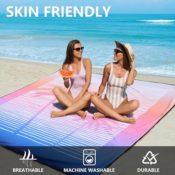 Beach Blanket Waterproof Sandproof Beach Mat 79" X 83" /10'x9'for 2-8 Adults Quick Drying Outdoor Picnic Mat Beach Accessories for Travel, Camping, Hiking