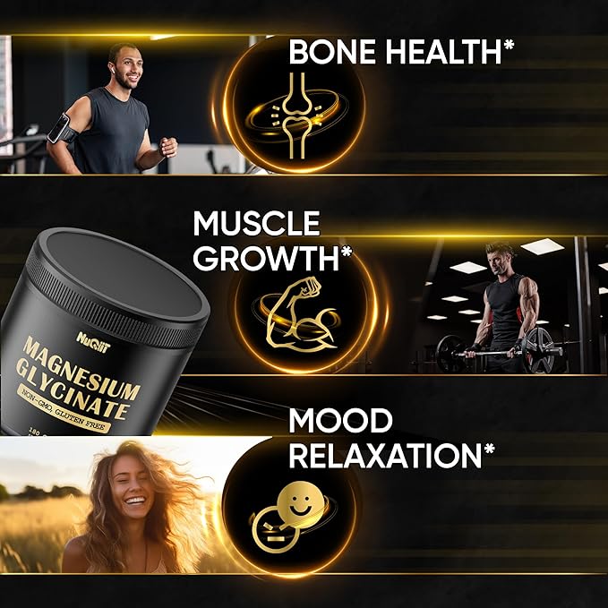 Magnesium Glycinate 500mg with 18% Pure Elemental Magnesium Compound Supplement - 180 Capsules - Powerful Benefits for Support Bone Health, Muscle Growth, Comfortable Mood & Heart Health