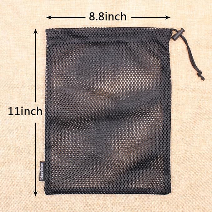 5 PCS Multi Purpose Nylon Mesh Drawstring Storage Ditty Bags for Travel & Outdoor Activity, Black, 11 x 8.8inch
