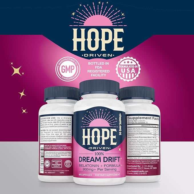 Dream Drift Melatonin+ Sleep Aid Supplements for Adults – 60 Count – Enhanced with Magnesium, Ashwagandha, and L-Theanine for Restful Sleep and Recovery-10mg Melatonin Sleeping Pills.