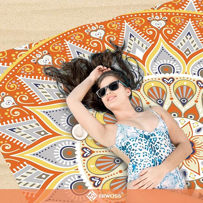 Beach Blanket Waterproof Sandproof Oversized 95”x 80”,Sand Free Beach Mat with Corner Pockets,Portable Mesh Bag for Beach Festival,Picnic,Travel and Outdoor Camping (Orangegrey)