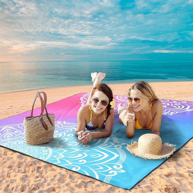 Beach Blanket Waterproof Sandproof Beach Mat 79" X 83" /10'x9'for 2-8 Adults Quick Drying Outdoor Picnic Mat Beach Accessories for Travel, Camping, Hiking