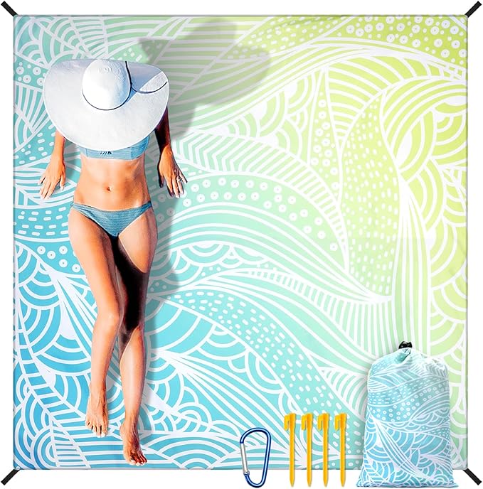 AISPARKY Beach Blanket Waterproof Sandproof, Oversized Large Beach Mat 79" X 83"/120"x108" for 1-8 Adults, Quick Drying&Compact&Lightweight, Picnic Mat Vacation Essentials for Beach Camping Travel