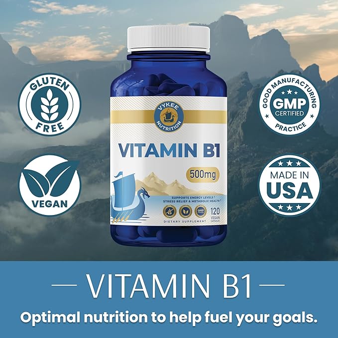 Vitamin B1 – 500mg High-Potency Thiamine Mononitrate | Supports Energy Metabolism & Nervous System Health | Vegan, Non-GMO, Gluten-Free | 120 Capsules