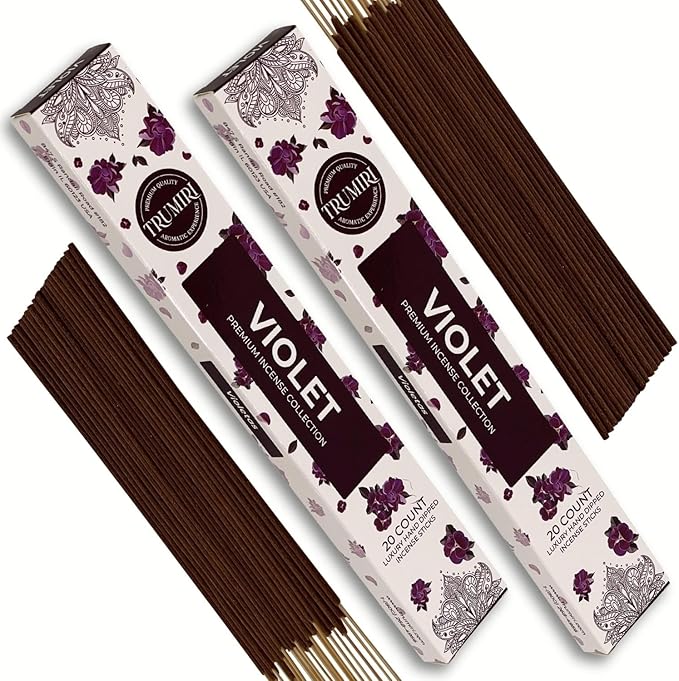 Violet Incense Sticks - Total 40 Insence-Sticks - Dual Pack of 20 Insense - Inciensos - Inscents - Natural Non Toxic Ingredients - Incents - Incence - Inscense - Insents